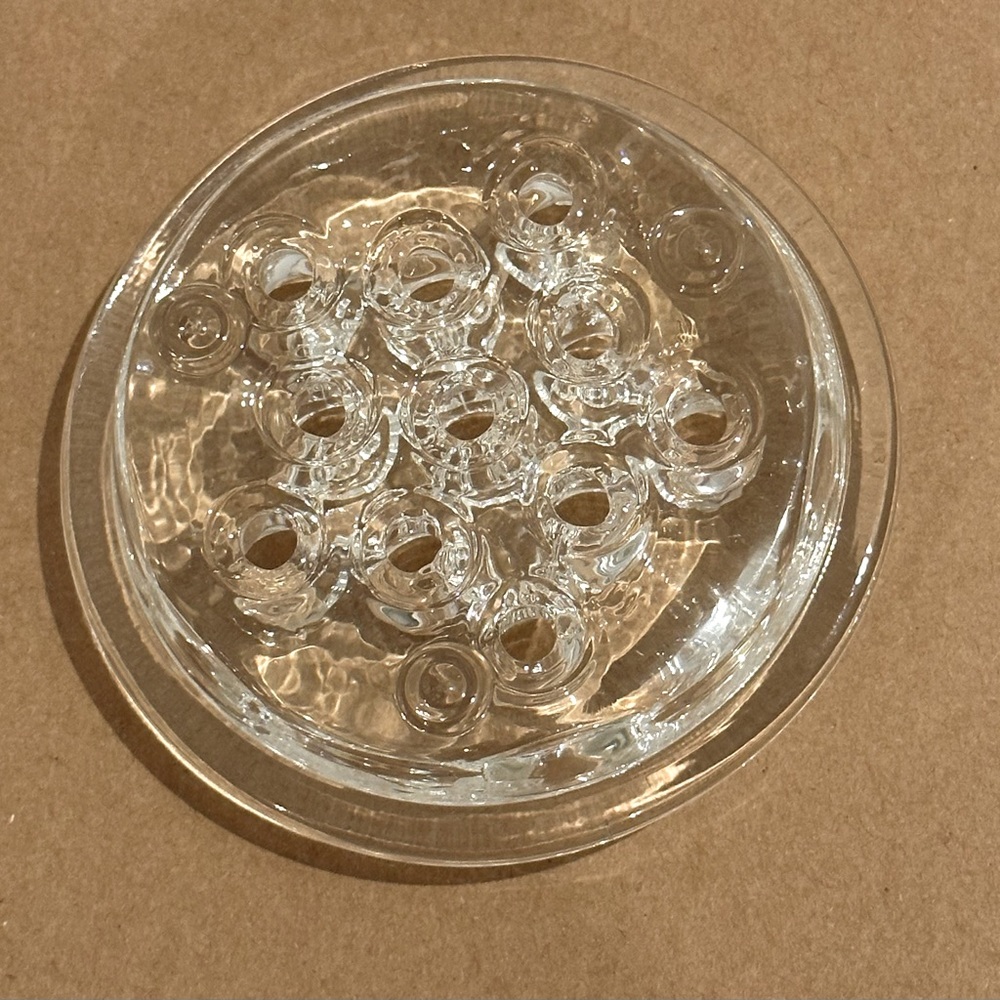 Vintage Domed Floral Frog Clear Glass 11 Hole Flower Holder 3-1/4” Diameter(0020